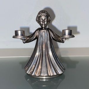 Double Candle Holder Italian Altar Boy Small Taper Silver Plated